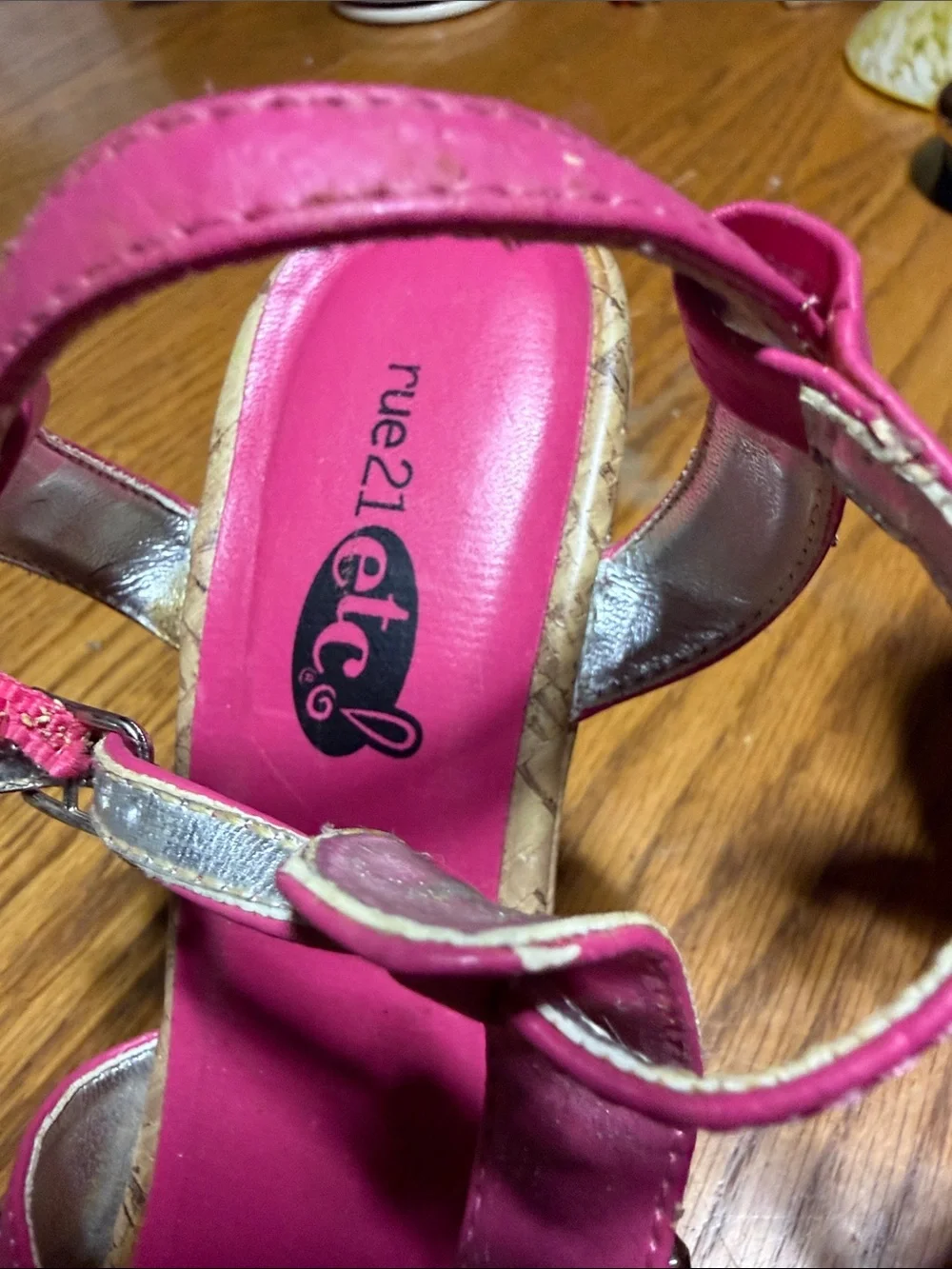 Rue21 Hot Pink Cork Wedge Sandals with Silver Accents